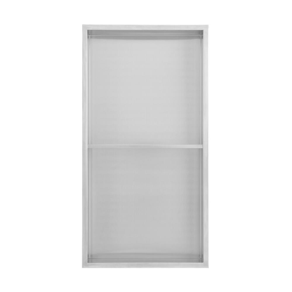 Voltaire 12" x 24" Stainless Steel Double Shelf Wall Niche in Matte Chrome. Picture 1