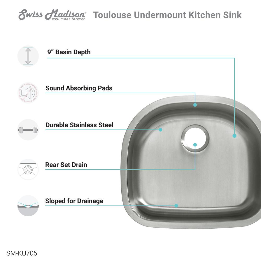 Toulouse 23 5/8 x 21 Stainless Steel, Single Basin, Undermount Kitchen Sink. Picture 4