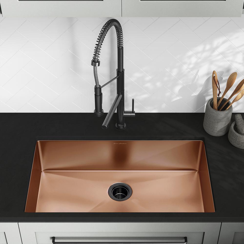 Stainless Steel, Single Basin, Undermount Kitchen Sink, Rose Gold. Picture 16