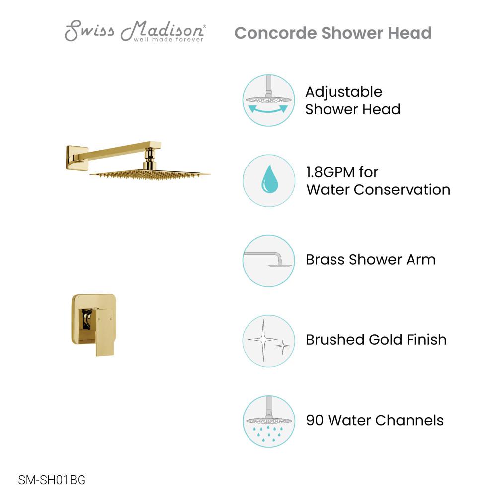 Concorde Single-Handle 1 Spray 8" Wall Mounted Fixed Shower Head in Brushed Gold. Picture 2