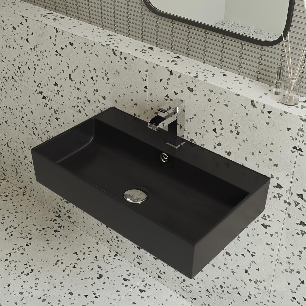 Claire 22" Rectangle Wall-Mount Bathroom Sink in Matte Black. Picture 19