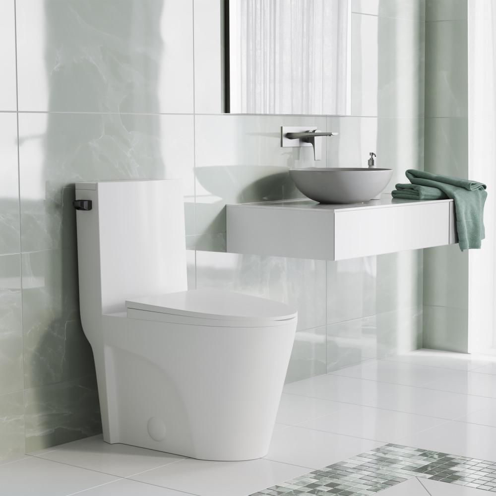 St. Tropez One Piece Elongated Toilet Side Flush 1.28 gpf with Black Hardware. Picture 2