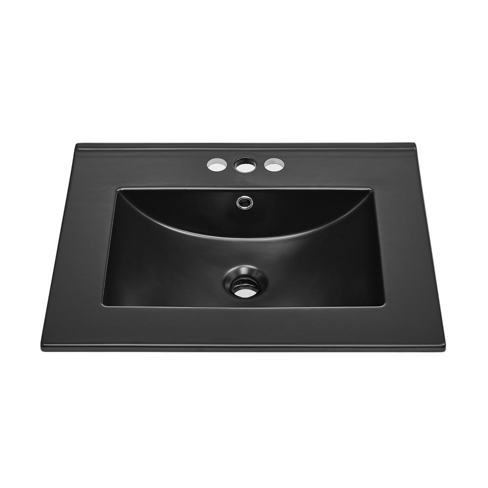 24" Vanity Top Bathroom Sink with 4" Centerset Faucet Holes in Matte Black. Picture 1