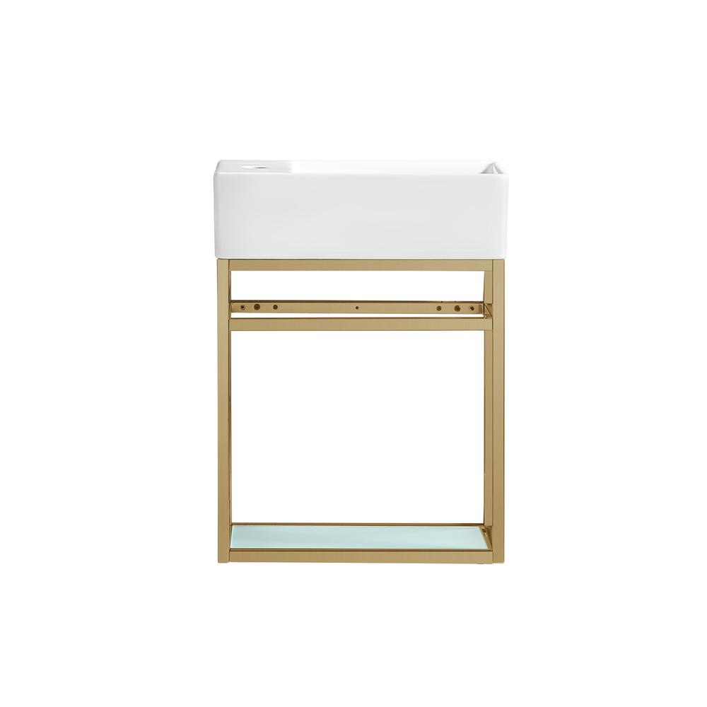 Pierre 19.5 Single, Open Shelf, Gold Metal Frame Bathroom Vanity. Picture 1
