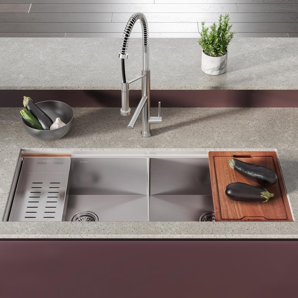 Rivage 45 x 19 Dual Basin Undermount Kitchen Workstation Sink. Picture 22