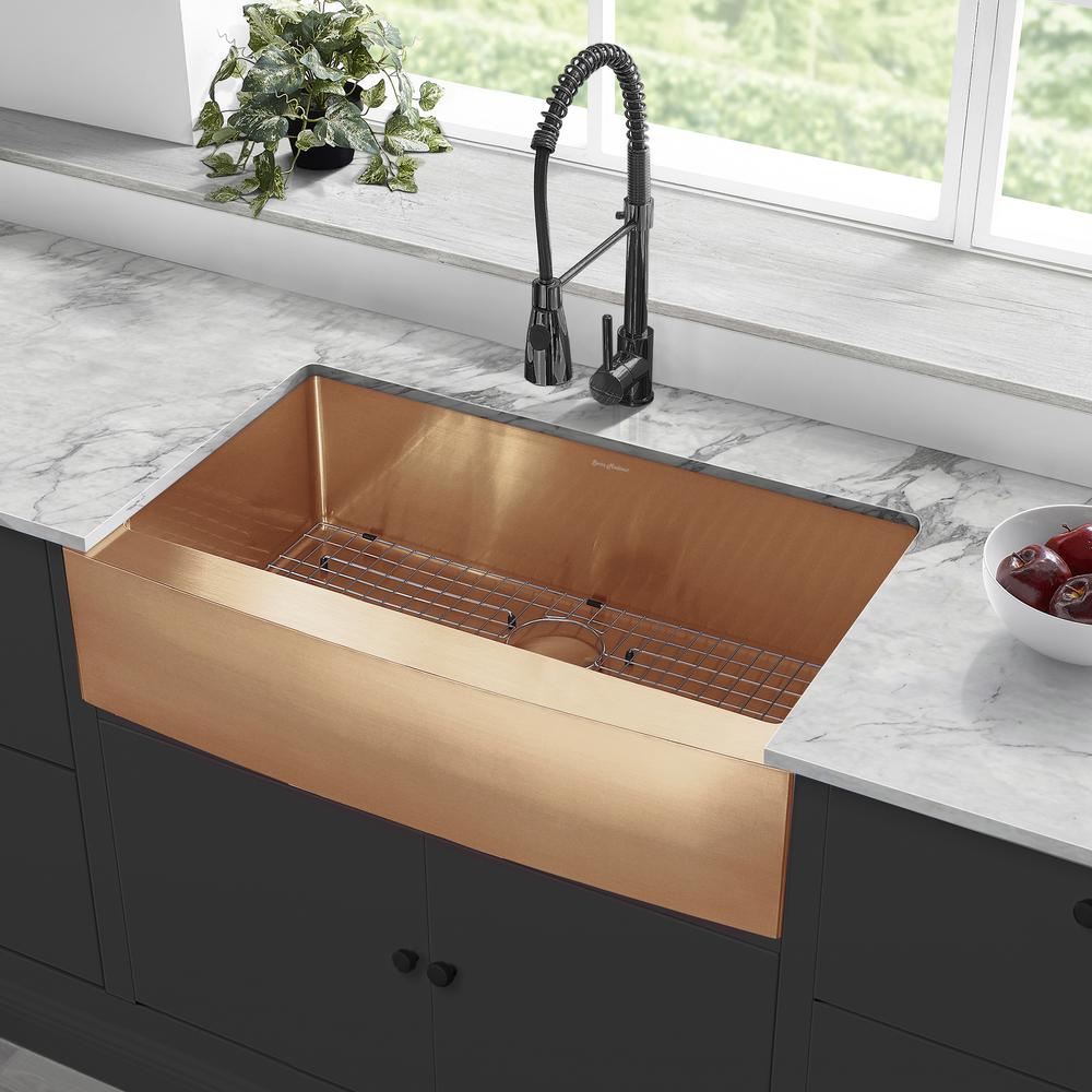 Stainless Steel, Single Basin, Farmhouse Kitchen Sink with Apron in Rose Gold. Picture 13