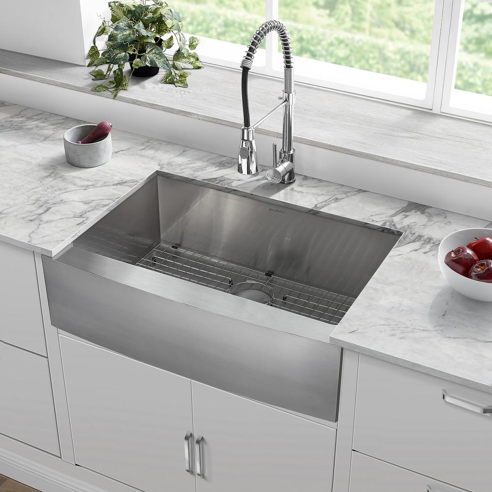 Stainless Steel, Single Basin, Farmhouse Kitchen Sink with Apron. Picture 11
