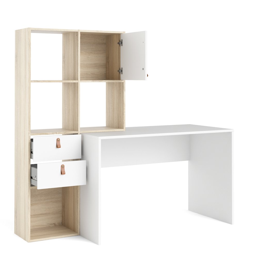 Winston 1 Door, 2 Drawer, 4 Shelf Desk, Oak Structure/White. Picture 6