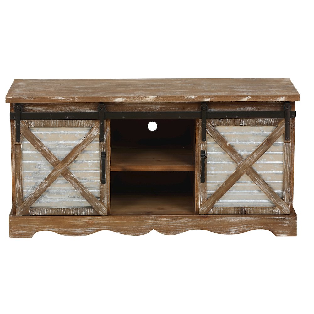 Farmhouse Sliding Doors Wood Storage TV Stand Bench. Picture 13