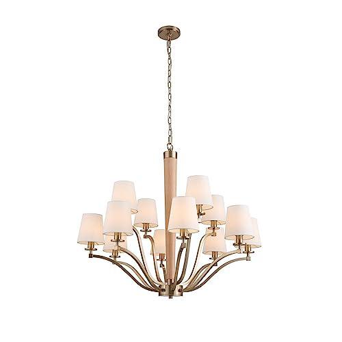 Dual Tiered Wood and Brass Square Chandelier, Belen Kox. Picture 1