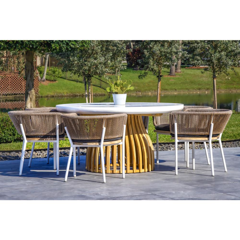 Melina Outdoor Wood, Aluminum and Rope Dining Chair, White Legs (Set Of 2). Picture 3