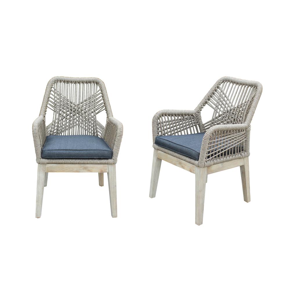 Santino Wood, Aluminum, and Rope Dining Chair with Cushion (Set Of 2). Picture 1