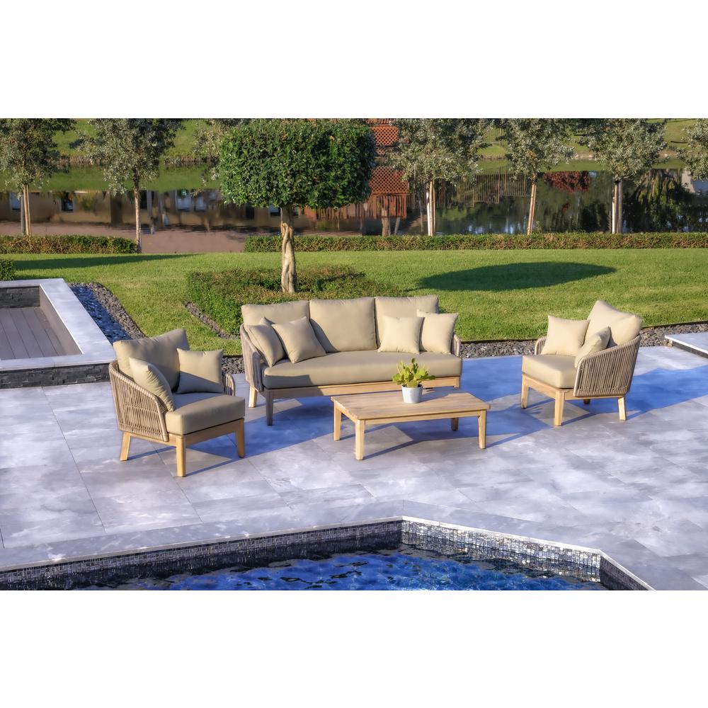 Eve 4-Piece Outdoor and Backyard Wood, Aluminum and Rope Furniture Set. Picture 2