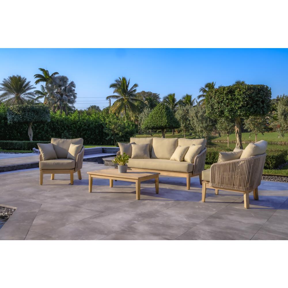 Eve 4-Piece Outdoor and Backyard Wood, Aluminum and Rope Furniture Set. Picture 3