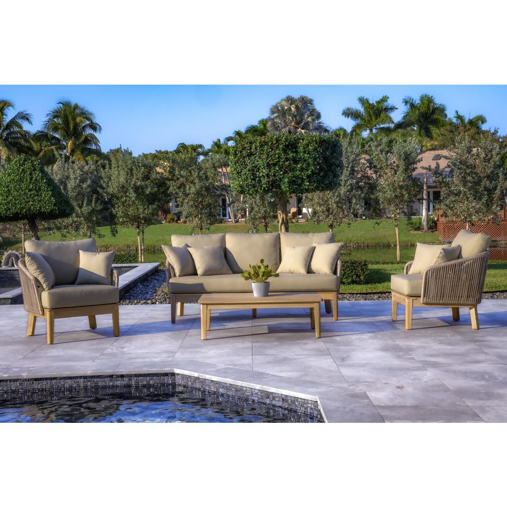 Eve 4-Piece Outdoor and Backyard Wood, Aluminum and Rope Furniture Set. Picture 4