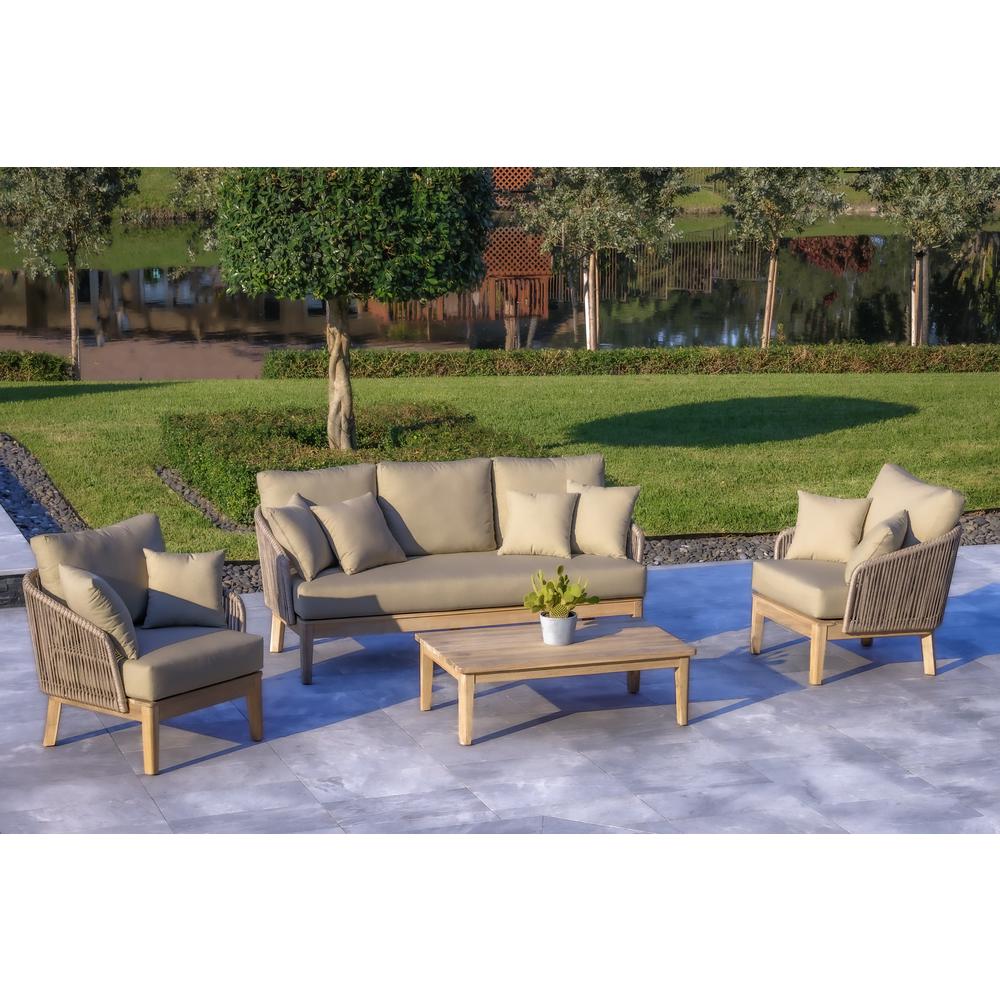Eve 4-Piece Outdoor and Backyard Wood, Aluminum and Rope Furniture Set. Picture 1