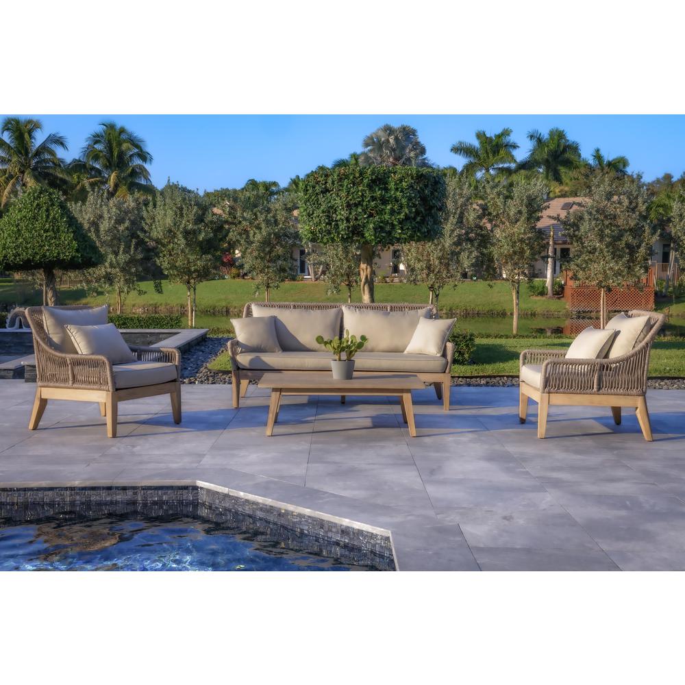 Solana 4-Piece Outdoor and Backyard Wood, Aluminum and Rope Furniture Set. Picture 2