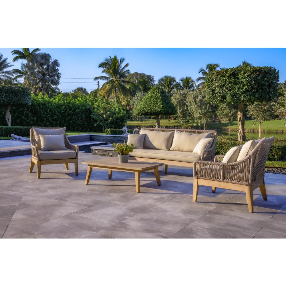 Solana 4-Piece Outdoor and Backyard Wood, Aluminum and Rope Furniture Set. Picture 3