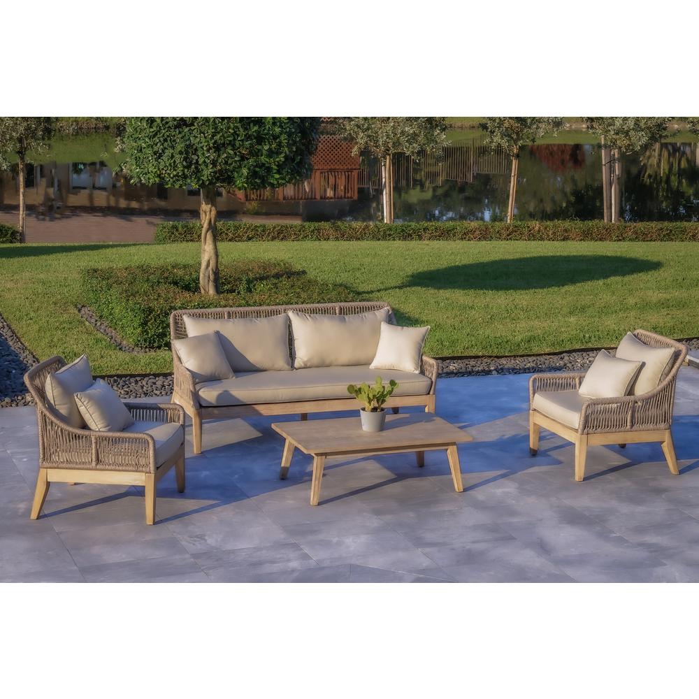 Solana 4-Piece Outdoor and Backyard Wood, Aluminum and Rope Furniture Set. Picture 4