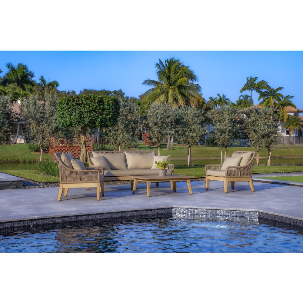 Solana 4-Piece Outdoor and Backyard Wood, Aluminum and Rope Furniture Set. Picture 5