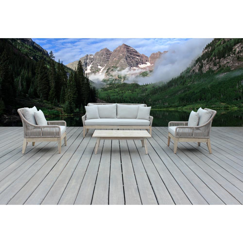Solana 4-Piece Outdoor and Backyard Wood, Aluminum and Rope Furniture Set. Picture 6