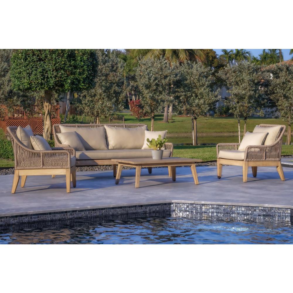 Solana 4-Piece Outdoor and Backyard Wood, Aluminum and Rope Furniture Set. Picture 1