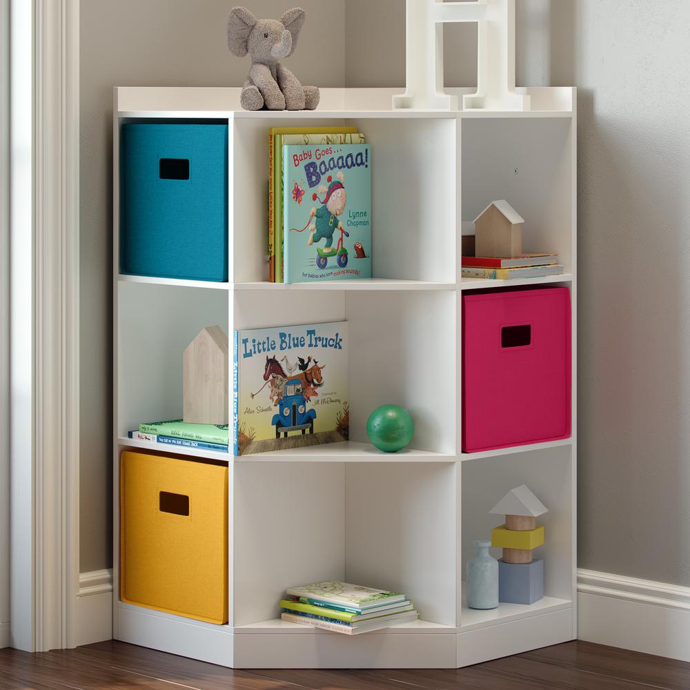 Kids 6-Cubby, 3-Shelf Corner Cabinet, White. Picture 2