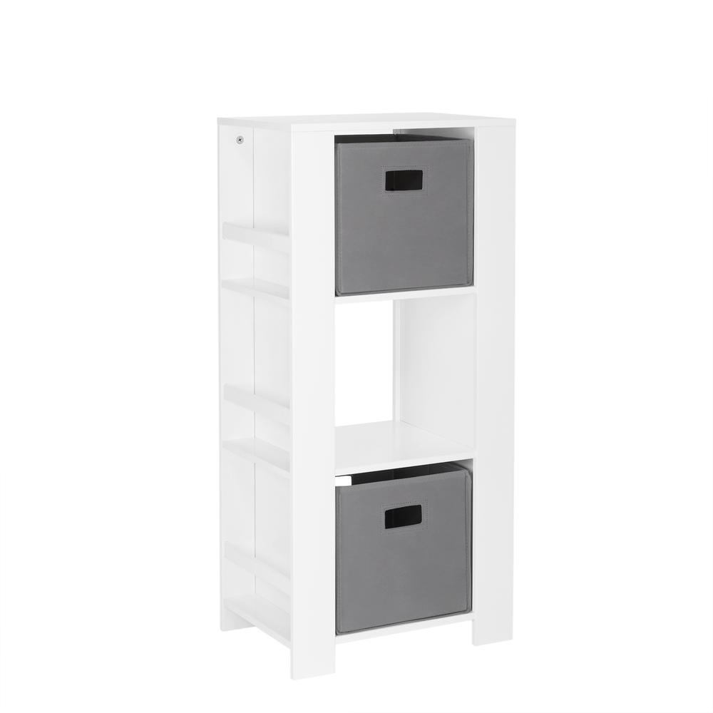 Book Nook Kids Cubby Storage Tower with Bookshelves and 2pc Bin, Gray. Picture 2