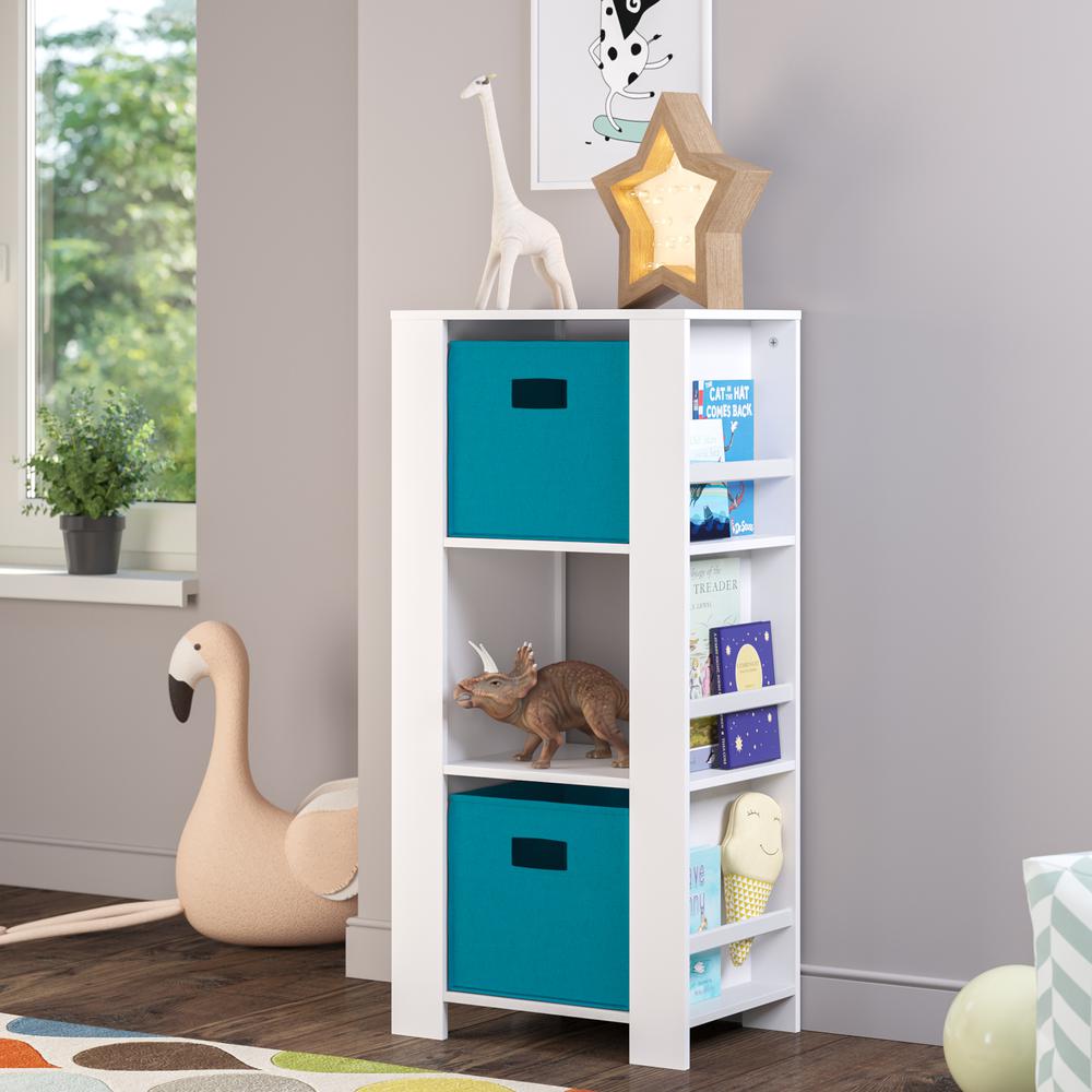 Book Nook Kids Cubby Storage Tower with Bookshelves and 2pc Bin, Turquoise. Picture 1