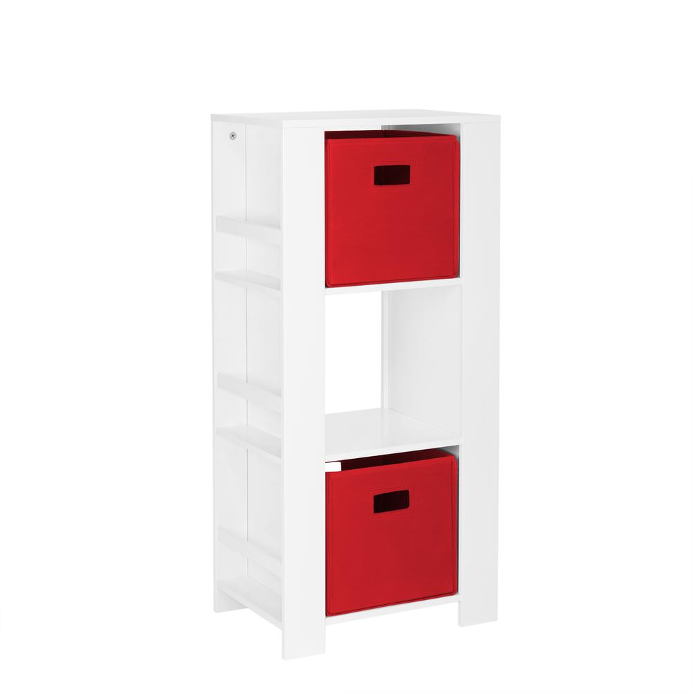 Book Nook Kids Cubby Storage Tower with Bookshelves and 2pc Bin, Red. Picture 2
