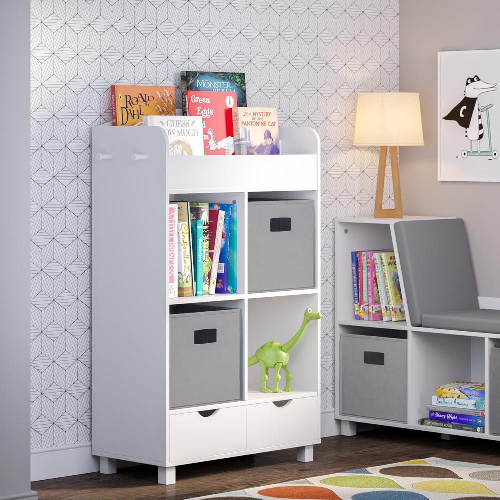 Book Nook Kids Cubby Storage Cabinet with Bookrack and 2pc Bin, Gray. Picture 1