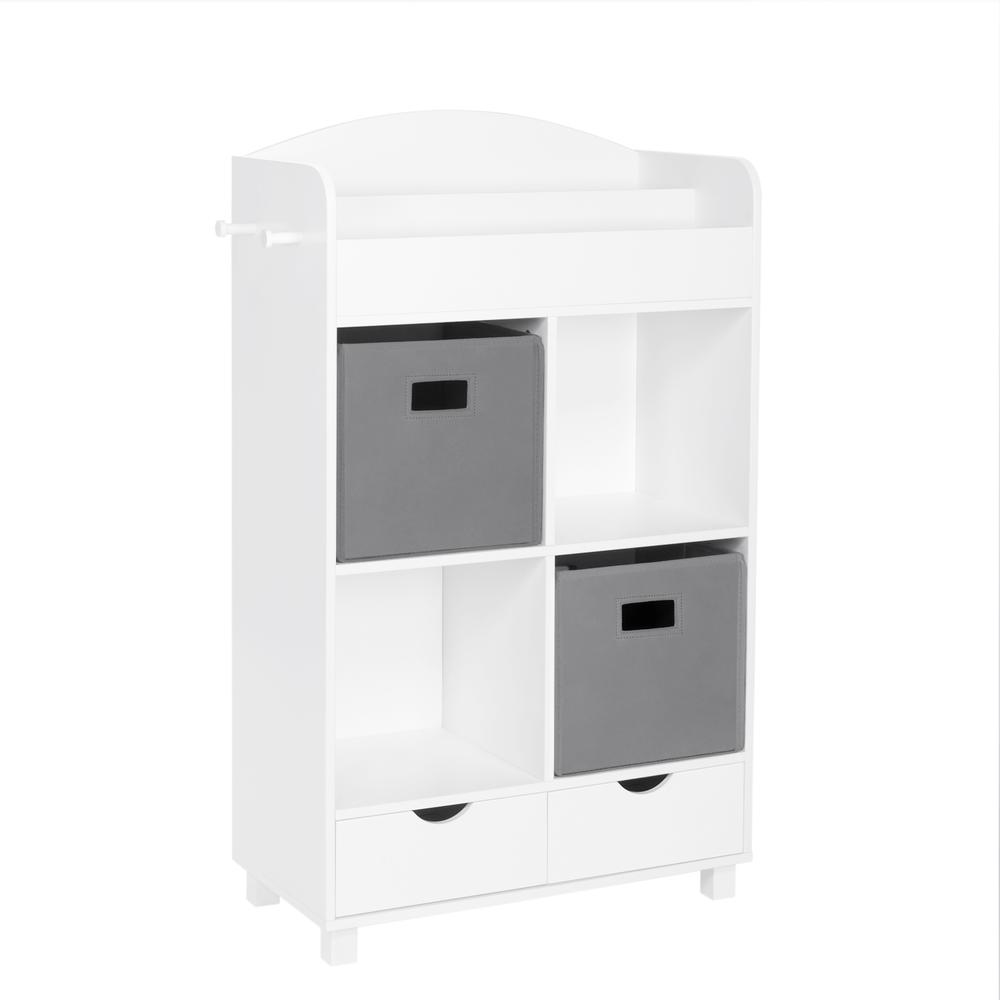 Book Nook Kids Cubby Storage Cabinet with Bookrack and 2pc Bin, Gray. Picture 2