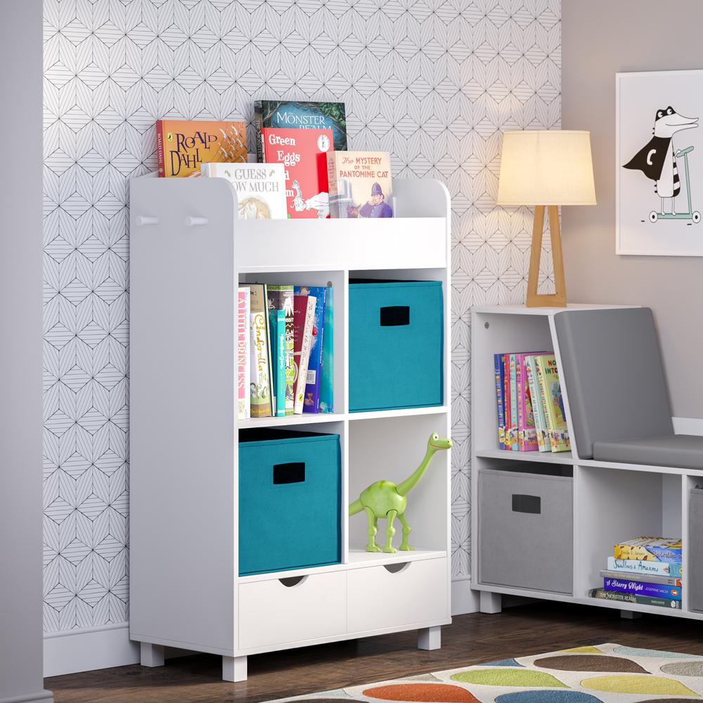 Book Nook Kids Cubby Storage Cabinet with Bookrack and 2pc Bin, Turquoise. Picture 1