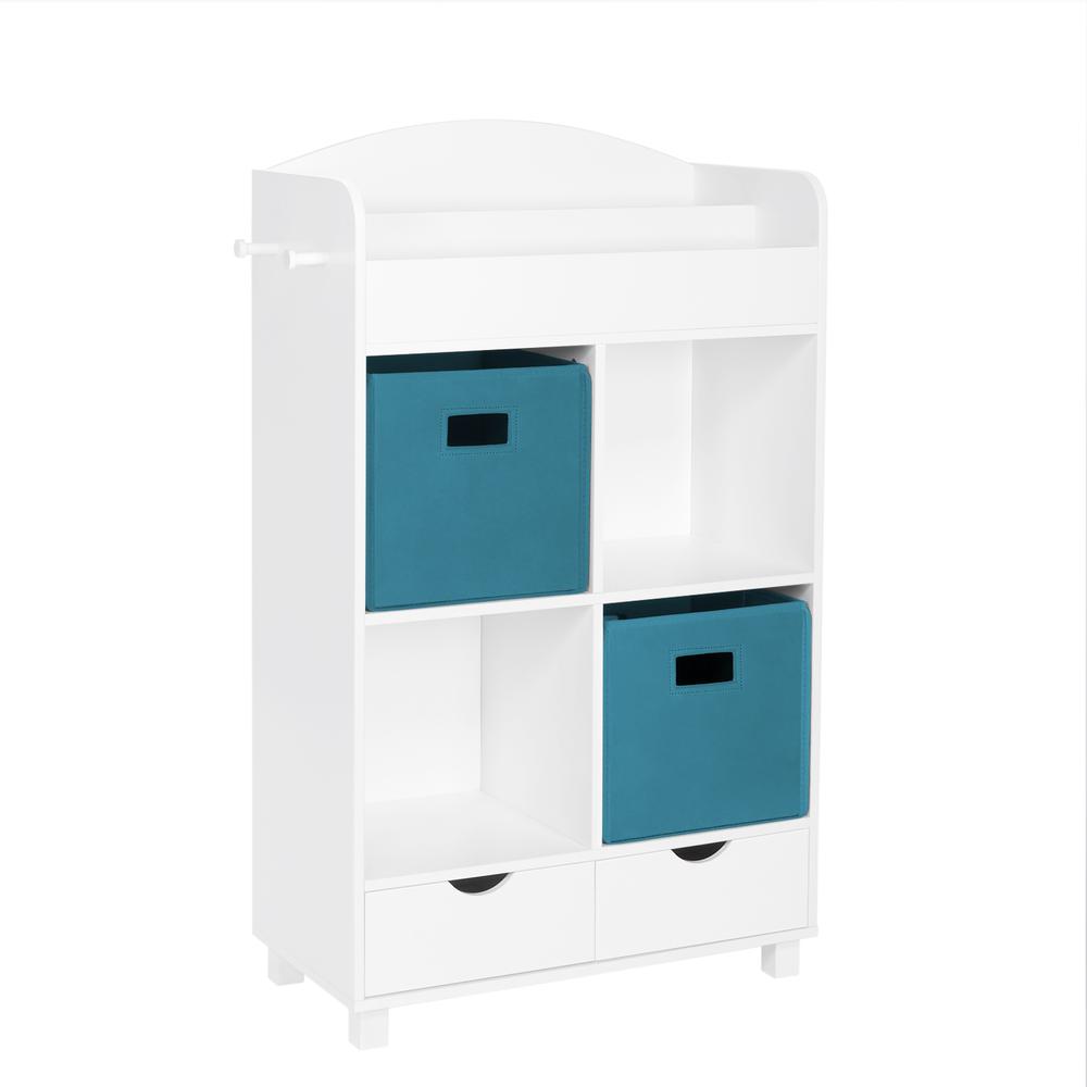Book Nook Kids Cubby Storage Cabinet with Bookrack and 2pc Bin, Turquoise. Picture 2
