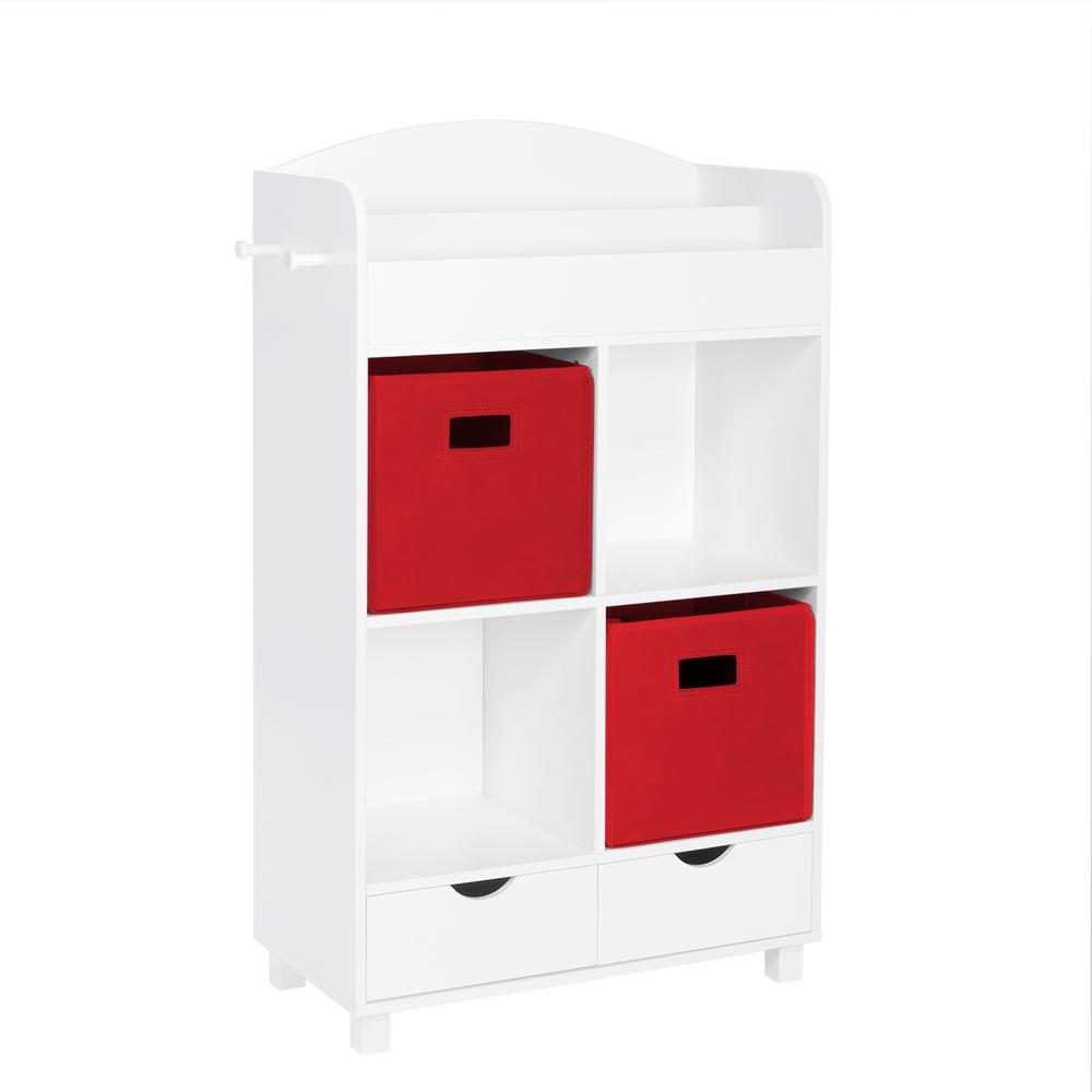 Book Nook Kids Cubby Storage Cabinet with Bookrack and 2pc Bin, Red. Picture 2