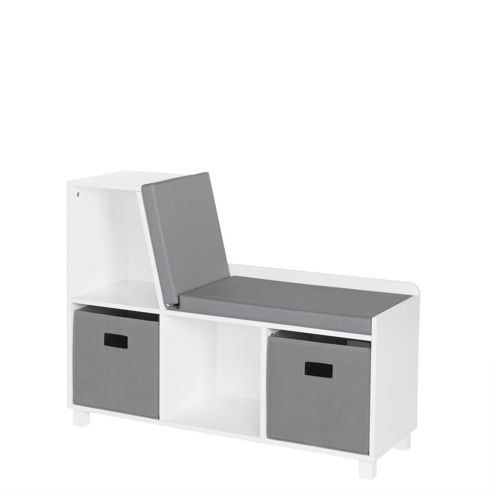 Book Nook Kids Storage Bench with Cubbies and 2pc Bin, Gray. Picture 2