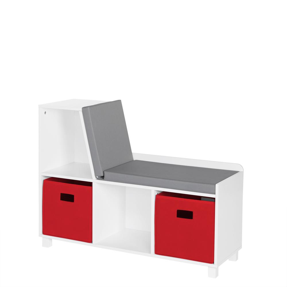 Book Nook Kids Storage Bench with Cubbies and 2pc Bin, Red. Picture 1