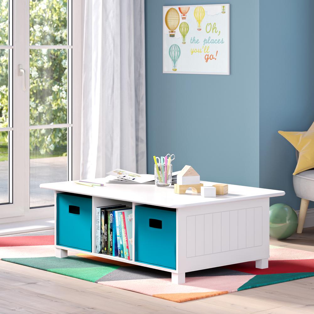 Kids 6 Cubby Storage Activity Table and 2pc Bin, Turquoise. Picture 1