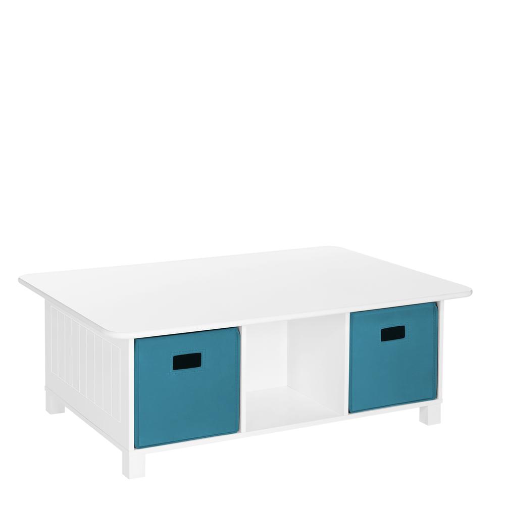 Kids 6 Cubby Storage Activity Table and 2pc Bin, Turquoise. Picture 2