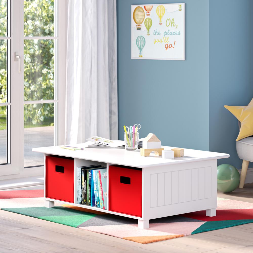 Kids 6 Cubby Storage Activity Table and 2pc Bin, Red. Picture 1