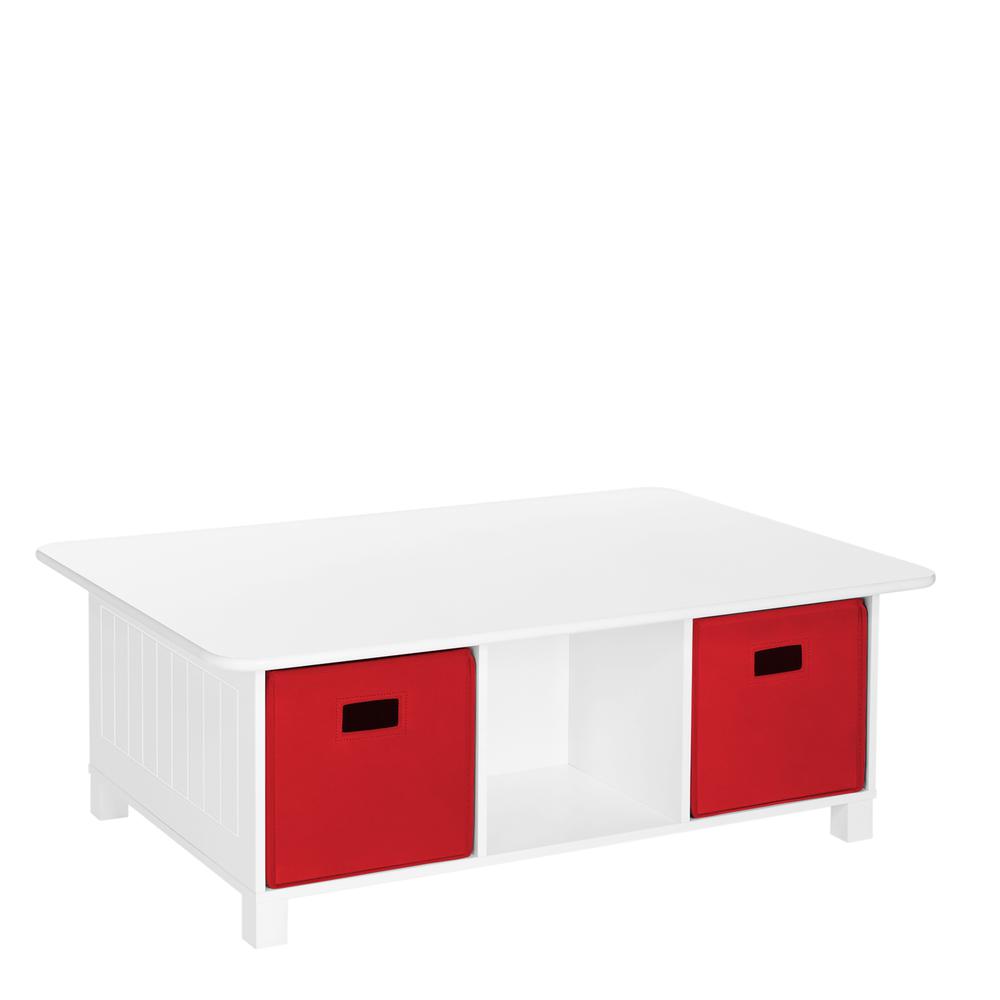 Kids 6 Cubby Storage Activity Table and 2pc Bin, Red. Picture 2