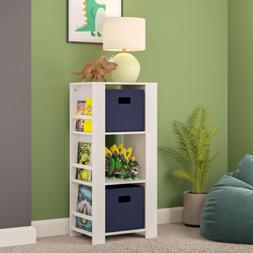 Book Nook Kids Cubby Storage Tower with Bookshelves and 2 Pc Bin, Navy. Picture 2