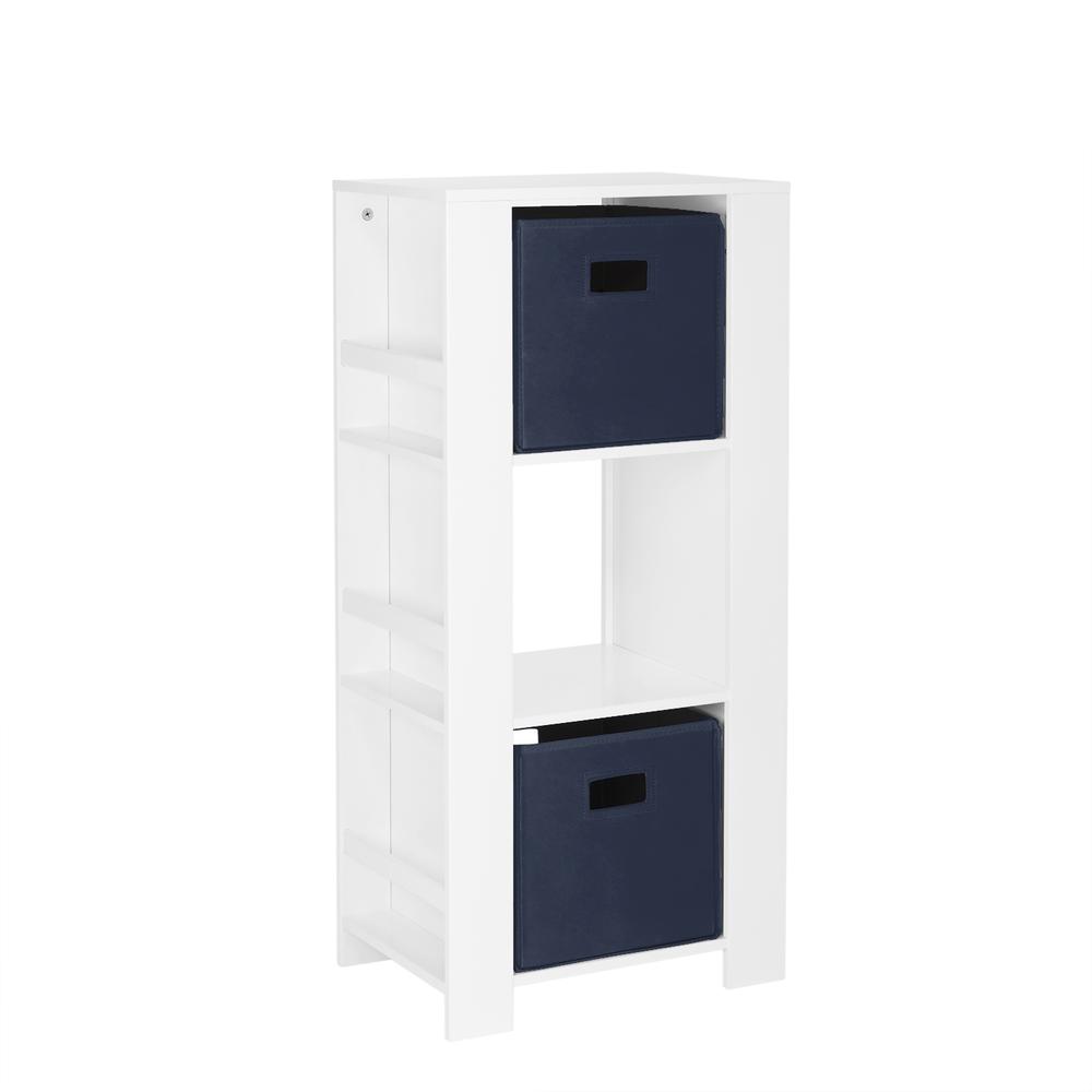 Book Nook Kids Cubby Storage Tower with Bookshelves and 2 Pc Bin, Navy. Picture 1