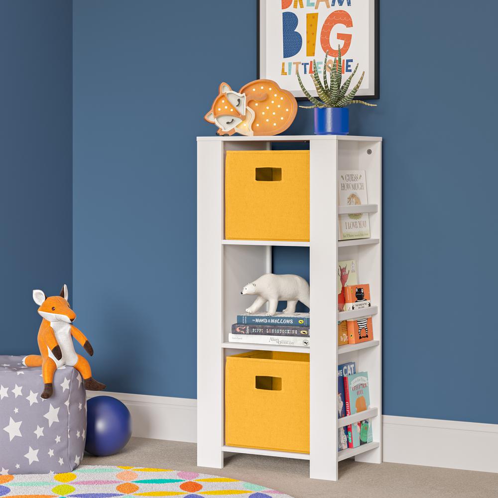 Book Nook Kids Cubby Storage Tower with Bookshelves and 2 Pc Bin, Golden Yellow. Picture 1