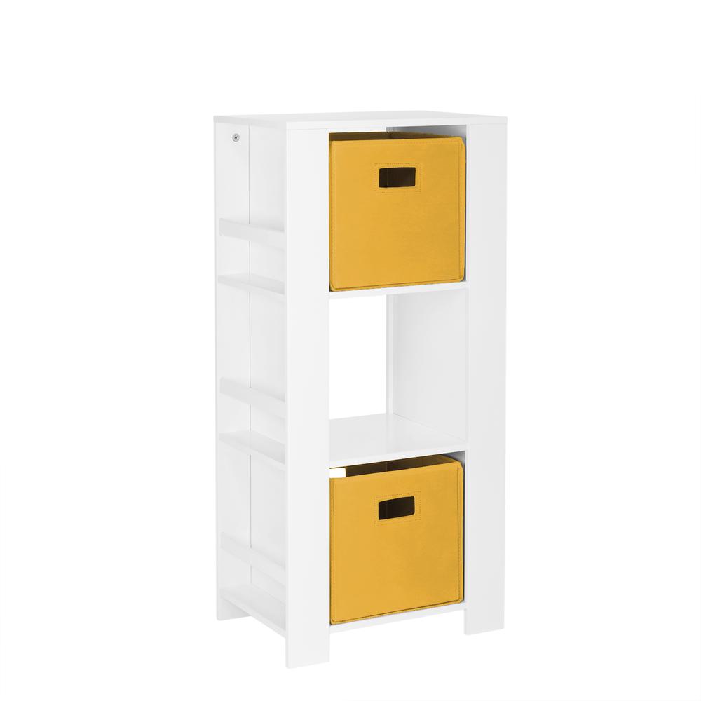 Book Nook Kids Cubby Storage Tower with Bookshelves and 2 Pc Bin, Golden Yellow. Picture 2