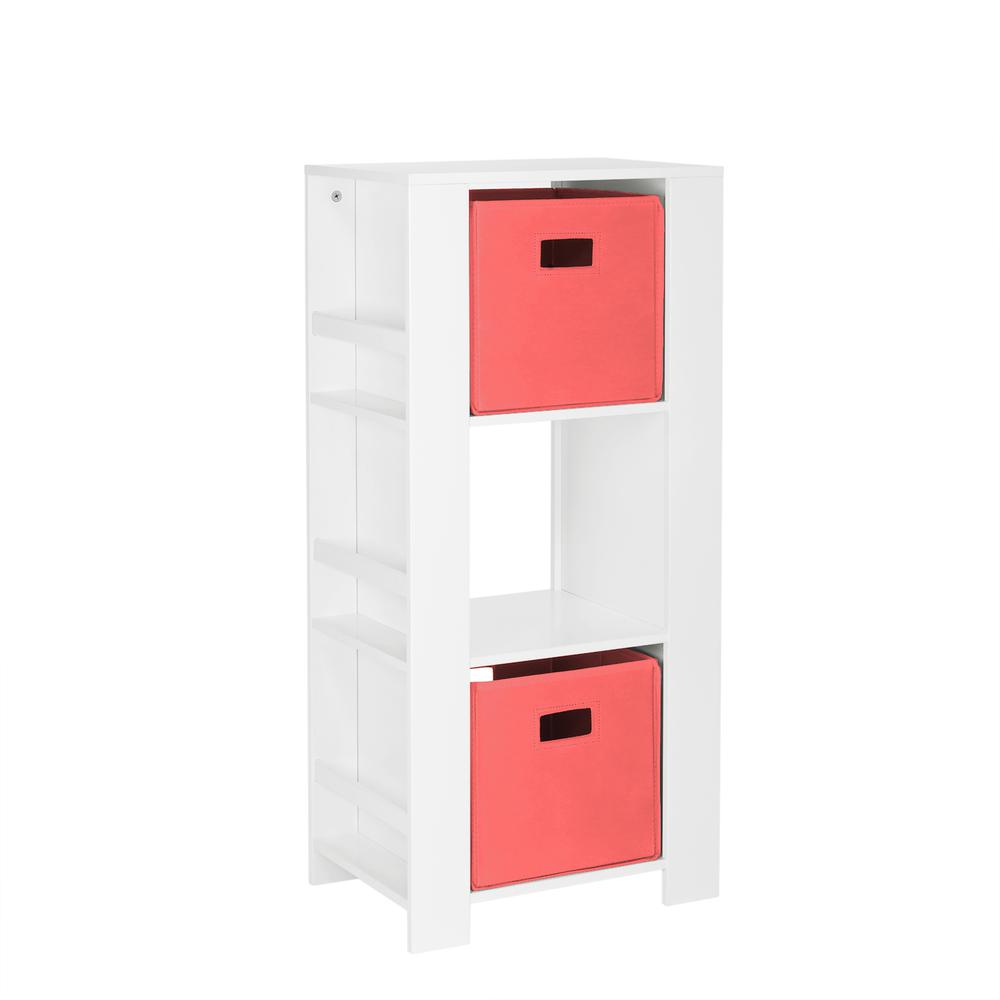 Book Nook Kids Cubby Storage Tower with Bookshelves and 2 Pc Bin, Coral. Picture 2