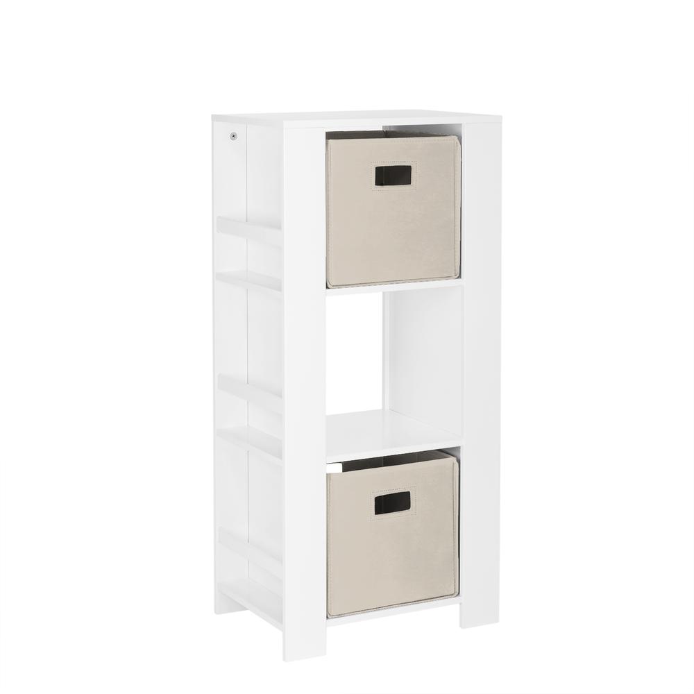 Book Nook Kids Cubby Storage Tower with Bookshelves and 2 Pc Bin, Taupe. Picture 1