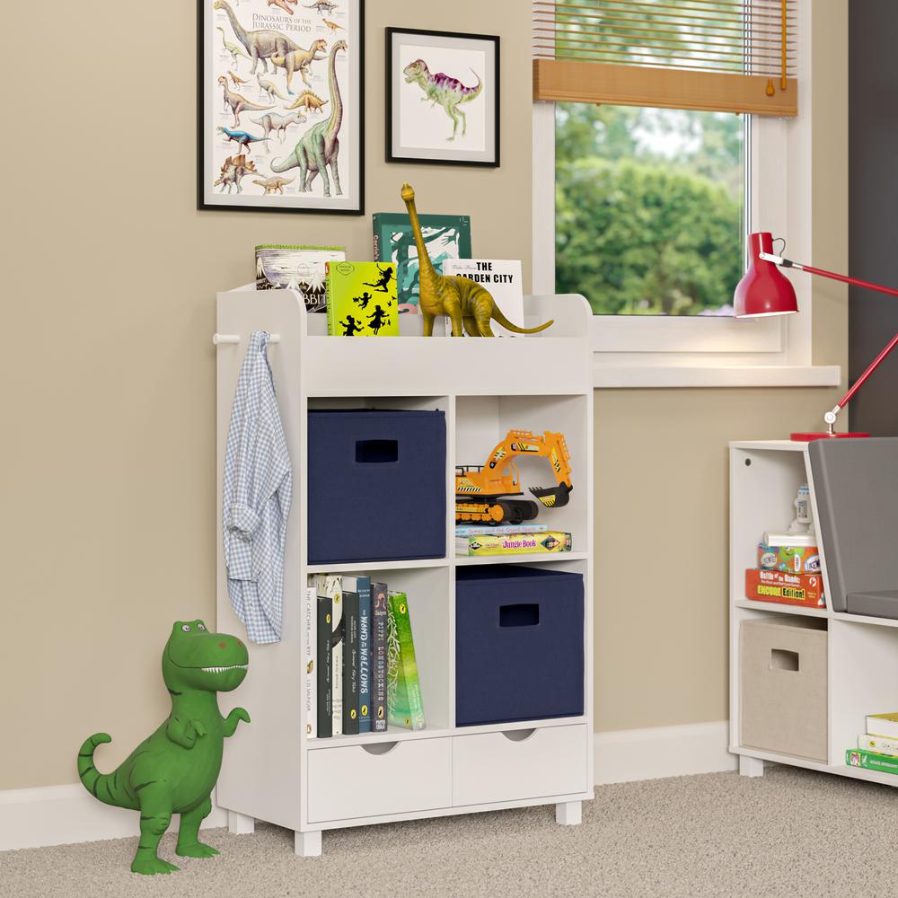 Book Nook Kids Cubby Storage Cabinet with Bookrack and 2 Pc Bin, Navy. Picture 2