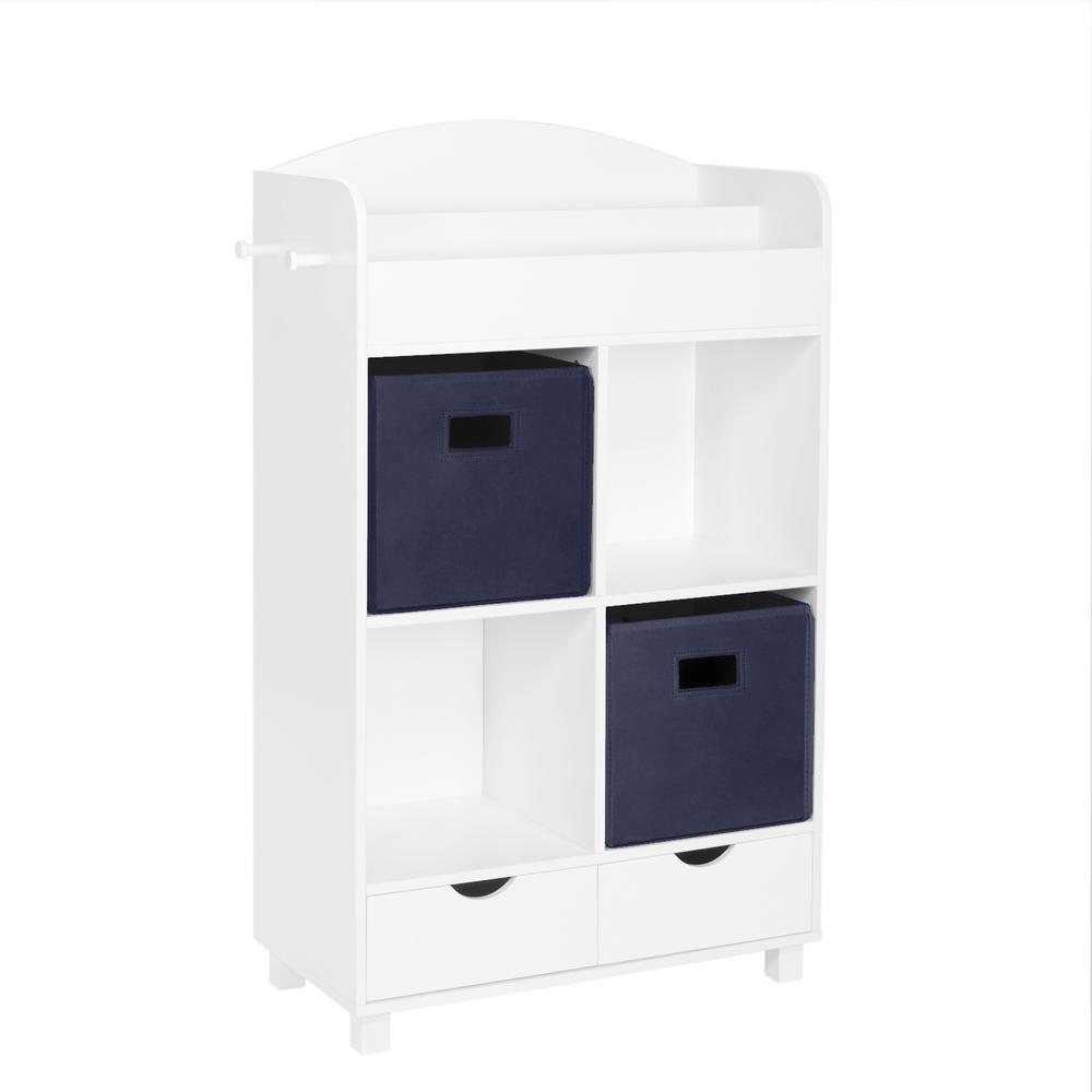 Book Nook Kids Cubby Storage Cabinet with Bookrack and 2 Pc Bin, Navy. Picture 1