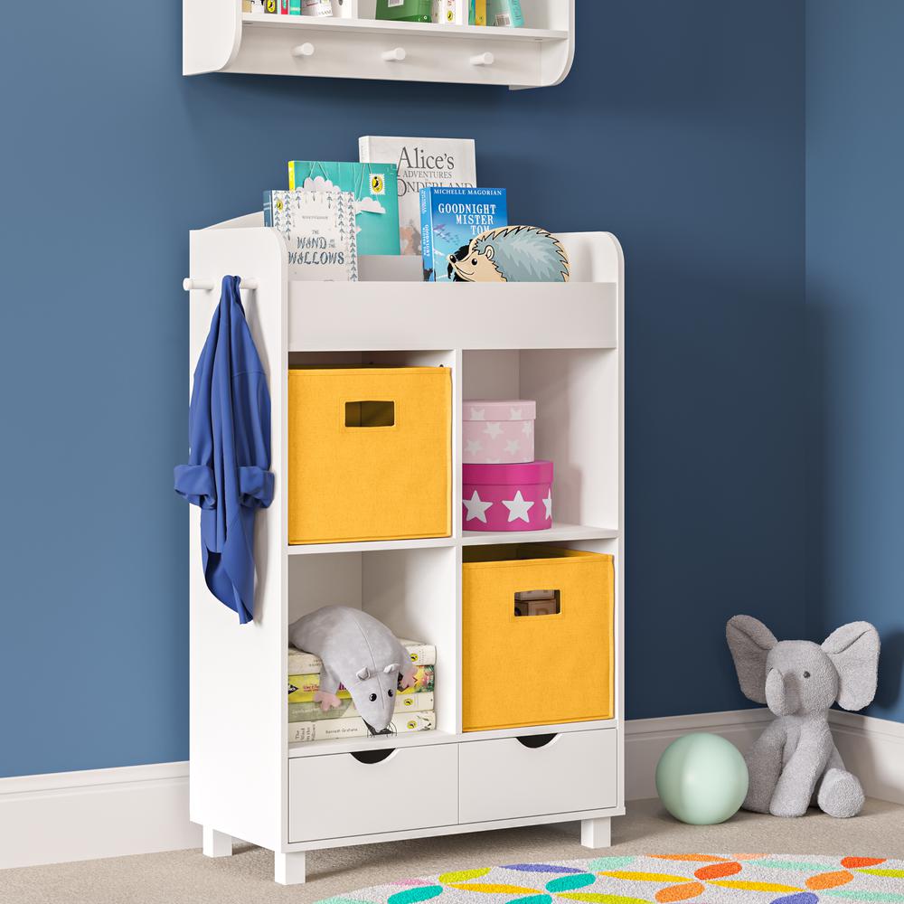 Book Nook Kids Cubby Storage Cabinet with Bookrack and 2 Pc Bin, Golden Yellow. Picture 2